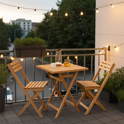 Katlanır Masif Ahşap Bistro Seti | 2 Sandalye 1 Masa | Şık ve Fonksiyonel