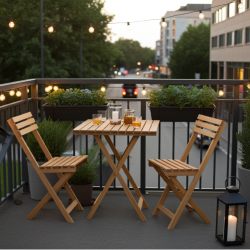 Katlanır Masif Ahşap Bistro Seti | 2 Sandalye 1 Masa | Şık ve Fonksiyonel